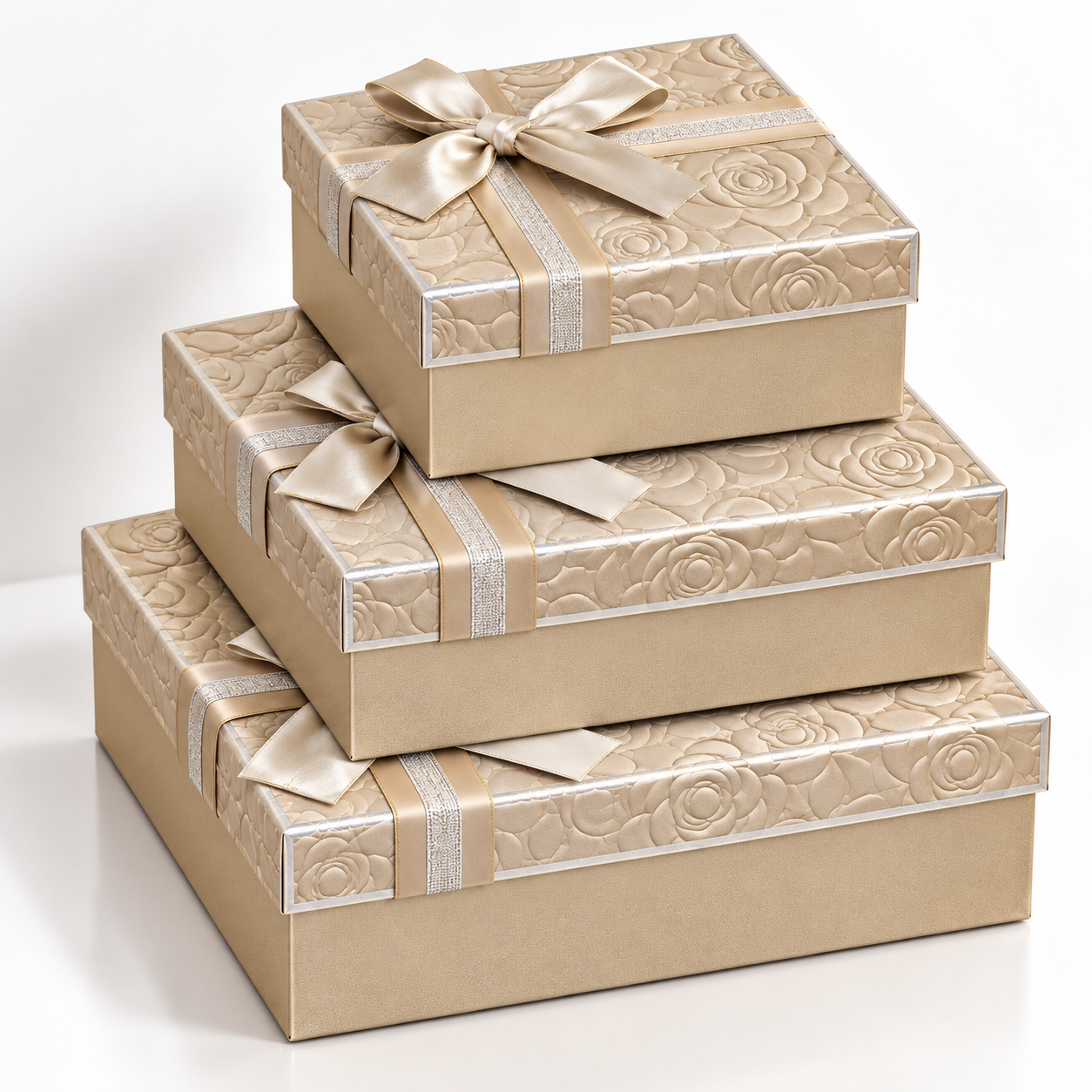 Square Floral Gold with Cross Bow Gift Box