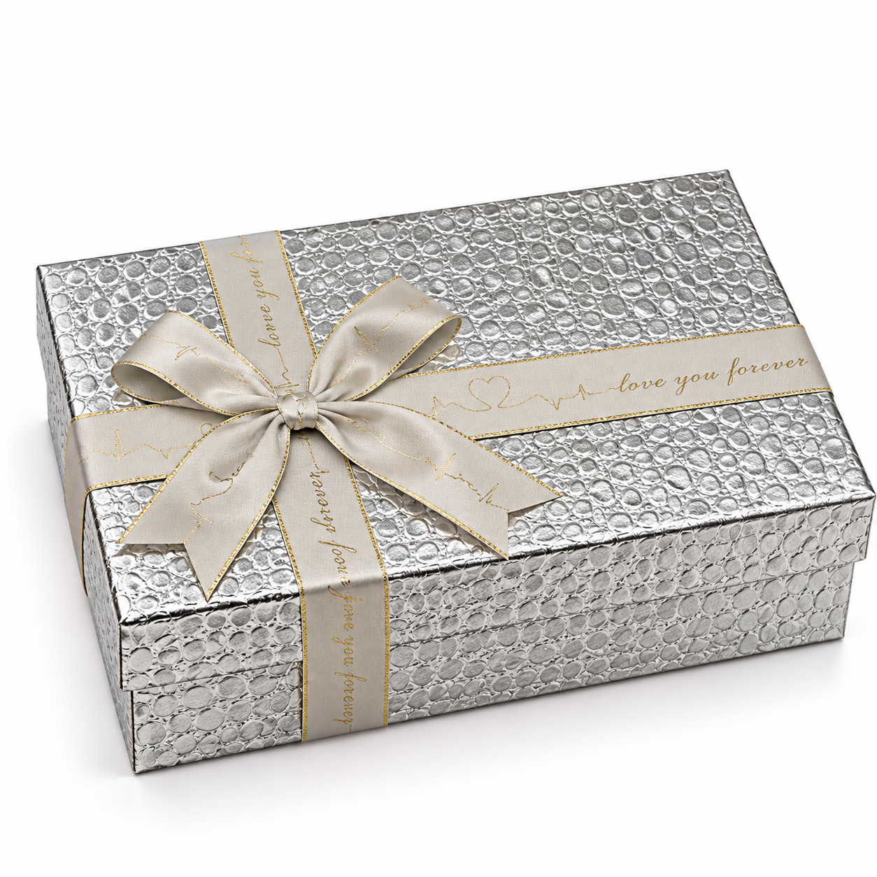Rectangle Textured Silver with Cross Bow Gift Box — photo 2