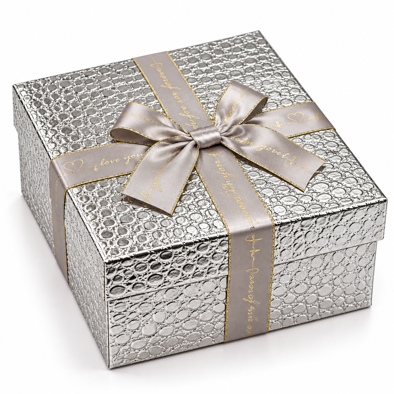 Square Textured Silver with Cross Bow Gift Box — photo 2