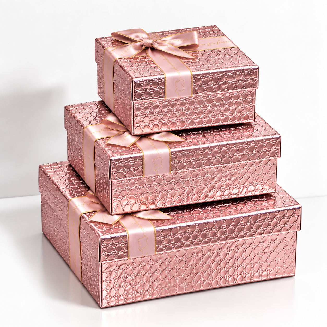 Rectangle Textured Pink with Cross Bow Gift Box