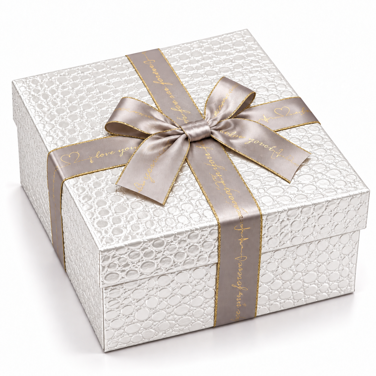 Square Textured White with Cross Bow Gift Box — photo 2