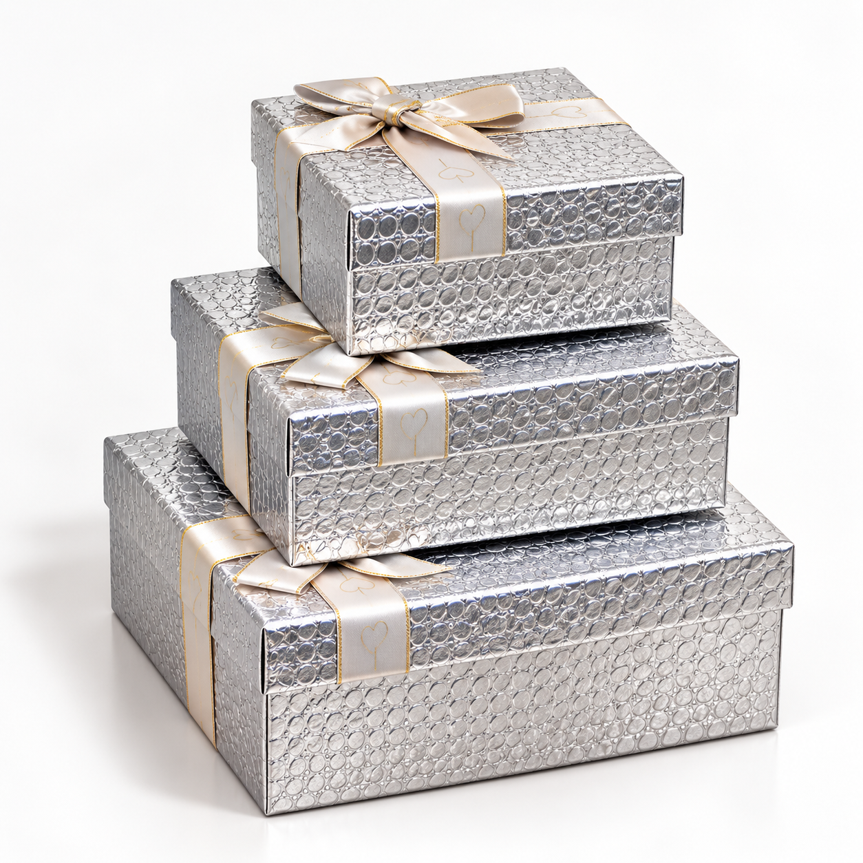 Square Textured Silver with Cross Bow Gift Box
