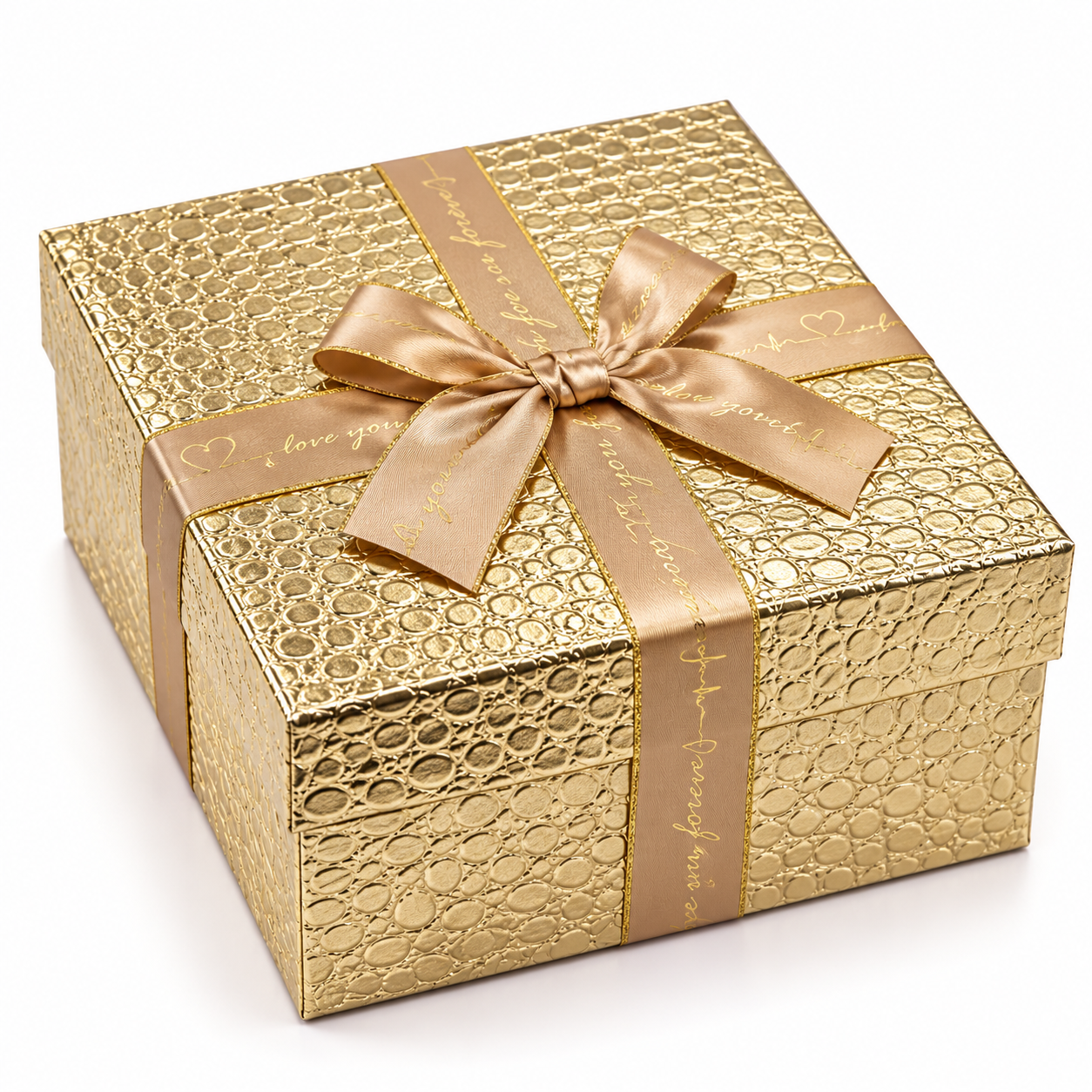 Square Textured Gold with Cross Bow Gift Box